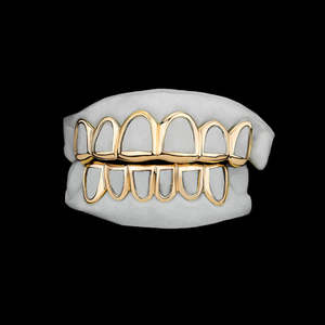 Juego de Rejillas Dentales Personalizadas con Contorno Dorado, Huecas en la Parte Superior e Inferior, Acabado Pulido, Estilo Minimalista Hip Hop para Hombre - Product Image 1