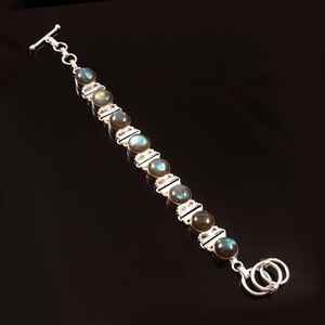 Blue Fire Labradorite 925 Sterling Silver Bracelet Seven Point Five Inch Handmade Jewelry Wholesale Supplier - Product Image 2