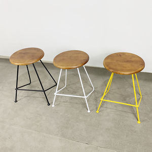 Industrial-Style Round <b>Wooden</b> <b>Stool</b> with Iron Legs in Various Colors (GCF029) - Product Image 5