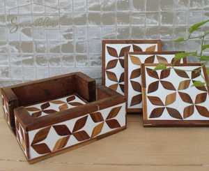 ชุดจานรองแก้วไม้ลายทางทรงสี่เหลี่ยมสไตล์อินเดียคลาสสิก - Product Image 4