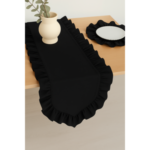 Elegante Camino de Mesa con Volantes Negro de 40x130cm, Estilo Shabby Chic, Tejido a Mano para Bodas y Fiestas - Product Image 3