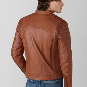 เสื้อแจ็คเก็ตหนังสีน้ำตาลสำหรับผู้ชาย - ทนทานและกันลม เหมาะสำหรับขี่มอเตอร์ไซค์และสวมใส่ในชีวิตประจำวัน - Product Image 6