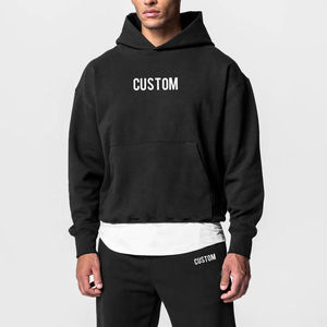 Sudadera con capucha recortada personalizada de Terry francés de peso pesado mezclado de algodón negro en blanco para hombre - Product Image 1