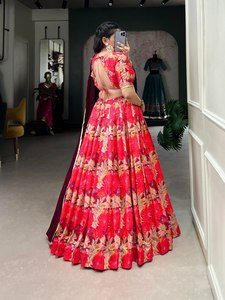 Lehenga Choli en soie Tasar traditionnelle indienne avec travail imprimé, fabricant de mode féminine de Surat, au prix le plus bas à la vente - Product Image 5