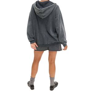 Venta al por mayor de ácido personalizado Zip up Hoodie para las mujeres sólido Vintage Look Oversized poliéster algodón Casual invierno ecológico - Product Image 3