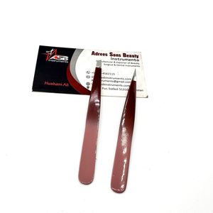 Pince à sourcils professionnelle bicolore marron Ombre Logo personnalisé fait à la main en acier inoxydable écologique pointe pointue inclinée - Product Image 2