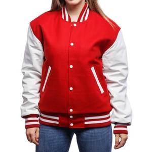 Veste Letterman Varsity Base (laine écarlate, cuir blanc, grand) - Product Image 2