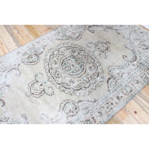 Grand tapis turc 5,2x8,8 pieds, tapis en laine vintage à fleurs vertes - Product Image 2