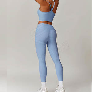 Ensemble de sport et yoga deux pièces pour femme, taille haute, respirant, en Spandex/Nylon, avec soutien-gorge de sport en TISSU INNOSOULANT, faible MOQ - Product Image 3