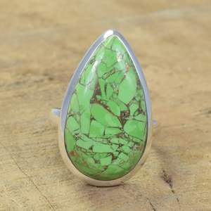 Bague en cuivre vert turquoise, pierre précieuse en forme de poire, argent sterling 925, bijoux en pierres précieuses faits à la main, cadeau élégant pour femmes - Product Image 5