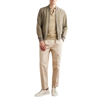 Blouson Bomber Vintage Homme à Col Montant, Coupe Fine, Fermeture Éclair Frontale, Logo, Coupe-Vent, Imperméable, en Polyester et Daim, Vêtement d'Extérieur Décontracté à Manches Longues