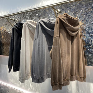 Sweat à capuche zippé en molleton épais de coton délavé à l'acide avec logo personnalisé pour homme - Product Image 3