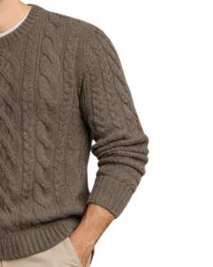 Suéter de Punto Trenzado Marrón para Hombre, Cuello Redondo, Manga Larga, Jersey de Invierno, Mezcla de Lana Suave, Ajuste Casual y Cómodo, Estilo Premium - Product Image 2