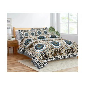 Broderie florale imprimée écologique à la mode florale audacieuse sur feuille de double taille en pur coton indien avec des détails sérigraphiés - Product Image 5