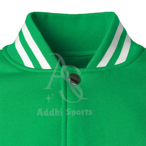 แจ็คเก็ตเบสบอลด้านหน้าผ้าขนสัตว์100% สีเขียวสีขาวของผู้ชายเสื้อแจ๊กเก็ตสไตล์วิทยาลัยเลตเทอร์แมนบริการ OEM - Product Image 3