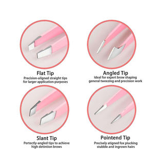 High Quality 4 Piece Stainless Steel Slanted Tip Reusable Durable Eyebrow Tweezer <b>Set</b> - Product Image 4