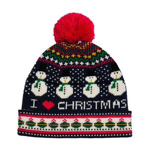 Quantité minimale de commande bas personnalisé tricoté épais bonnets de noël Bobble chapeau avec Logo chapeau d'hiver acrylique tricoté rayure bonnet chapeau avec boule supérieure - Product Image 5