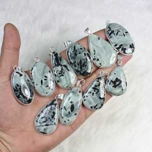 Colgante de Piedra Preciosa de Jaspe Kiwi Unisex de Alta Calidad, Bisel Plateado de Alta Calidad, Joyería de Estilo Bohemio para Regalo - Product Image 4