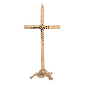 Estatua de cruz cristiana de latón con base redonda para decoración del hogar acabado dorado - Product Image 6