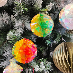 Ornements de Noël suspendus en plastique, décorations circulaires en film arc-en-ciel pour la décoration murale de fête - Product Image 2