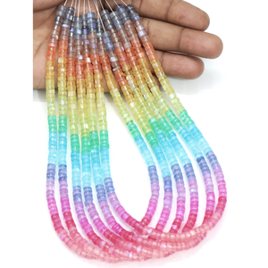 Perles de pierre de lune arc-en-ciel naturelle, forme de pneu lisse, Heishi, 5-6 mm, 15 pouces, pierre de lune arc-en-ciel, forme de roue lisse, perles en gros - Product Image 1