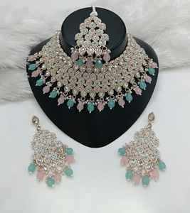 Gold Plated Brass Zircon <b>Bridal</b> <b>Jewelry</b> <b>Set</b> Choker Necklace Drop Earrings Tikka High Quality Party Wedding Gift Ethnic <b>Jewelry</b> - Product Image 1