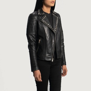 Studded Black Leather <b>Bomber</b> <b>Jacket</b> Genuine Outerwear Fashion Designer Autumn Winter Breathable Cotton Filled Custom Logo - Product Image 6