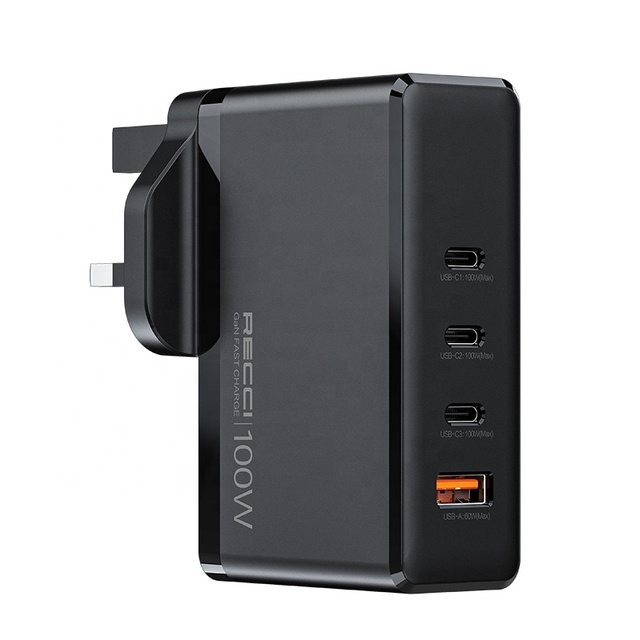 Wholesale 100W GaN Fast Charger Portable Power Charger USB UK Plug 4 Ports Wall Charger for Smartphone and Laptop