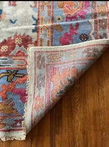 Alfombra Oushak Azul Anudada a Mano, Alfombra Afgana Anudada a Mano con Tinte Vegetal, Multicolor para Sala de Estar, Habitación Infantil, Oficinas - Product Image 3