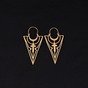 Gold Plated Geometric Tribal Fashion <b>Earrings</b> 57x30MM Size - Product Image 2