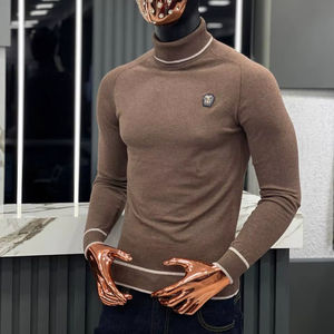 Suéter informal de otoño para hombre para cuello Polo manga larga cremallera calor cálido Cachemira Mohair estampado Jacquard Logo botón raya letra. - Product Image 1