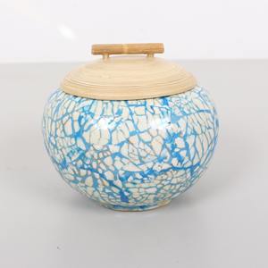 Eco crafts boîtes en bambou naturel tourné bocaux bleus avec couvercle ajusté boîte & pot avec logo personnalisable - Product Image 1