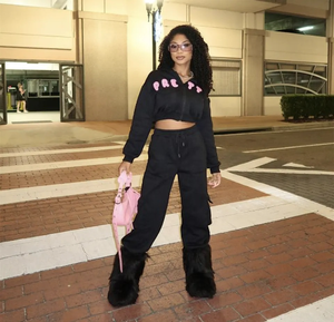 Embroidery Patch Cropped Boxy Fit <b>Hoodie</b> Cargo Winter 100% Cotton Plus Size Two Piece Sweatpants Set Womens Zipper Tracksuit - Product Image 1