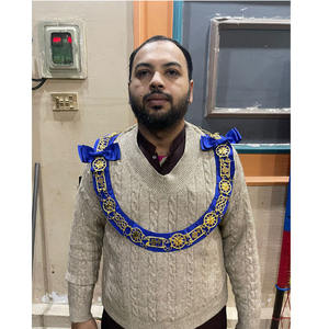 Collier de chaîne tricolore en velwet maçonnique Shriner 3 couleurs en rouge vert et jaune avec strass à une et deux rangées en 2025 - Product Image 4