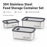 Boîte à lunch bento à double étage en acier inoxydable 304, capacité de 1 à 3 L, couvercle en verre épaissi, anti-fuite, résistant à la chaleur, compatible micro-ondes