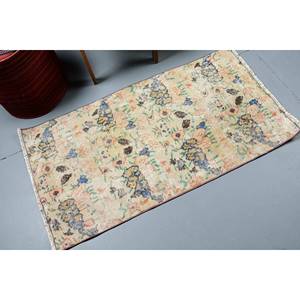 Alfombra turca Vintage de 2,3x4,4 pies, clásica, blanca, hecha a mano, diseño de retazos de lana, pasillo Rectangular para adolescentes para entrada - Product Image 2