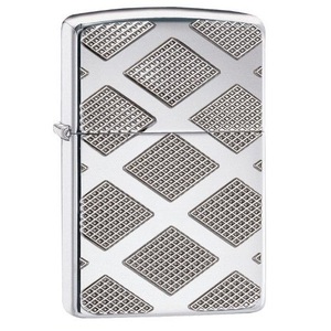 Briquet Zippo authentique en chrome poli - Motif diamant sculpté en profondeur - Briquet à essence en métal coupe-vent - Product Image 1