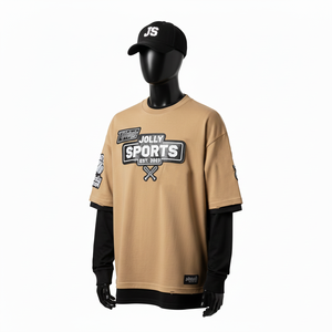 เสื้อยืดผู้ชายผ้าฝ้าย 100% ทรงหลวม พิมพ์ลาย เสื้อยืดแขนยาวสองชั้น สไตล์ใหม่ เสื้อยืดแขนสองชั้นแบบสั่งทำ - Product Image 4