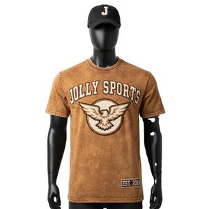 Camiseta 100% algodón para hombre, corte holgado, estampada, estilo vintage, lavado ácido, tela transpirable, con logotipo personalizado. - Product Image 1