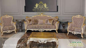 Conjunto de muebles de sala de estar con acabado brillante europeo, conjunto de sofá de cinco plazas de estilo francés tallado a mano - Product Image 4