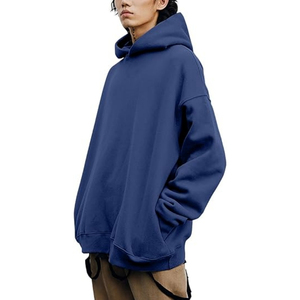 Sweat-shirt à capuche surdimensionné pour homme, 100% coton, tissu éponge français, couleur unie, manches régulières, automne-hiver - Product Image 3