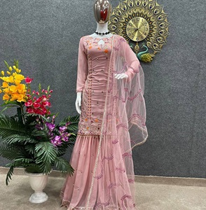 Premium indio pakistaní diseñador moderno étnico Georgette tela dibujado a mano fiestas vestido-adultos Sharara traje Palazzo para mujeres - Product Image 1