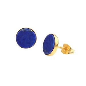 Handmade 925 Sterling Silver 18K Gold & Rhodium Plated Natural <b>Lapis</b> <b>Lazuli</b> 12mm Smooth Dangle Earrings Fine Stud <b>Ring</b> for Women - Product Image 2
