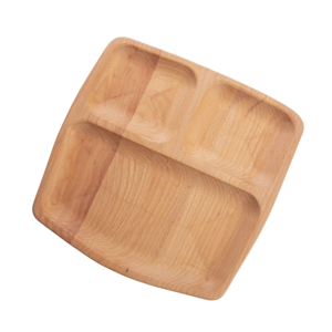 Plato Cuadrado de Madera de Haya de 3 Secciones al por Mayor - Plato de Control de Porciones de Madera Maciza Natural - Product Image 3