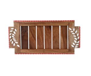 Petit plateau en bois de Sesham Feuille de neige Plateau de service en bois avec poignées Plateau de service décoratif Plateau pour table de petit déjeuner Décoratif - Product Image 3