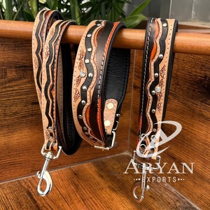 Manufacturers Custom Hand <b>Tooled</b> <b>Leather</b> Luxury Dog Collar Traffic Lead Training Pet Cat Dog Genuine <b>Leather</b> Leash Collar Sets - Product Image 1
