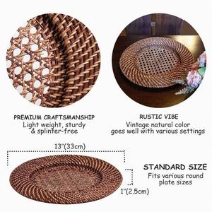 China Handicraft Manufacturer Luxury Adjustable Floral Charger Plate Natural <b>Bamboo</b> Placemats 300mm Diameter - Product Image 4
