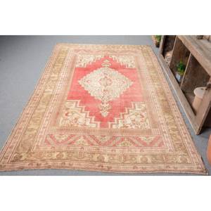 พรมตุรกีโบราณขนสัตว์สีเบจสีแดง9.1ft x 5.8สำหรับห้องโถงห้องนอนสี่เหลี่ยมผืนผ้าห้องยาง - Product Image 1