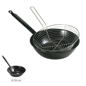 Enameled Frying <b>Pan</b> with Handle / 26 cm. With Frying Basket - Product Image 1
