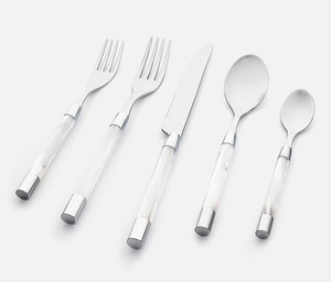 Ensemble de couverts à manche en résine blanche au design élégant et moderne, parfait pour les repas de tous les jours en famille et les occasions spéciales - Product Image 5